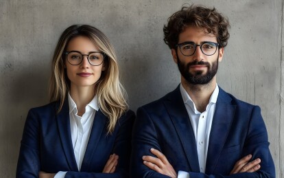 两位商务人士的肖像,自信专业且时尚