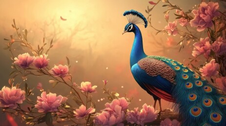 孔雀花丛华丽身影