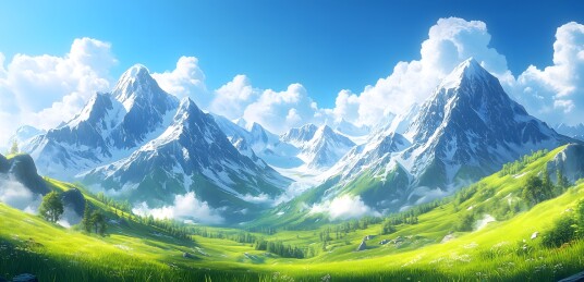 壮丽雪山草甸,晴空万里
