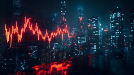 夜幕下的城市与股票下跌