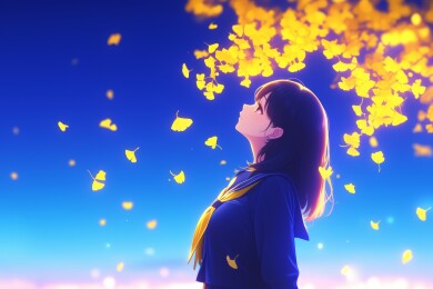 少女仰望金黄银杏叶