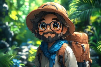 戴帽背包的探险者