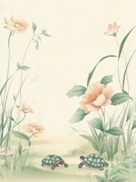水墨风格花卉与乌龟图