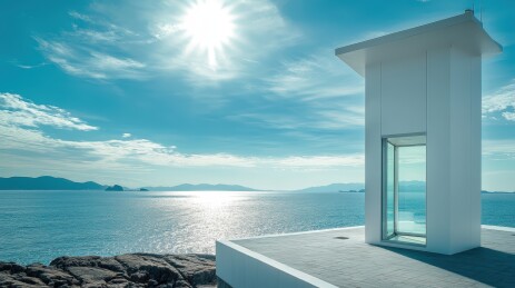 海边白色瞭望塔景观