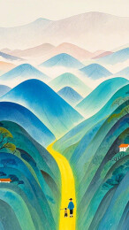 田园水墨质感云雾大场景村庄