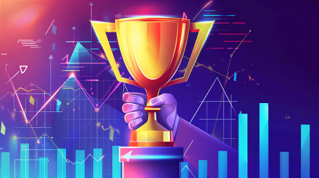 商务年会金色卡通3D奖杯主题背景