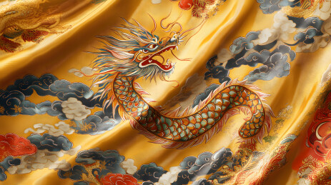 金色绸缎龙纹背景图