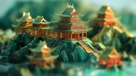 金色东方建筑山峦3D模型图