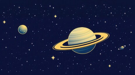 浩瀚宇宙中美丽的土星及其卫星