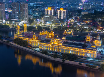 航拍福州中洲岛夜景