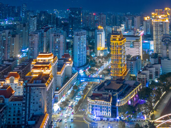 航拍福州中洲岛夜景