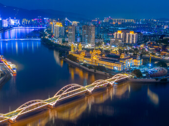 航拍福州中洲岛夜景