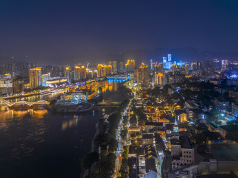 航拍福州中洲岛夜景
