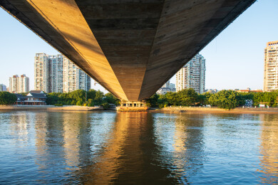 夕阳下的福州中洲岛