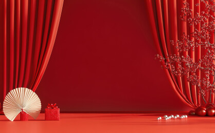红色背景下的传统新年装饰