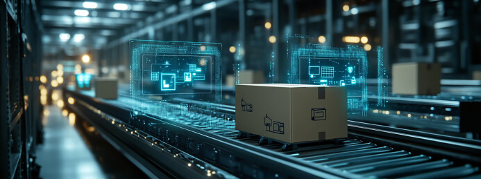 高科技仓库中传送带上的纸箱