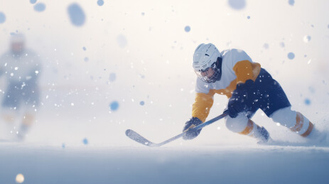 冰球运动员在雪中比赛