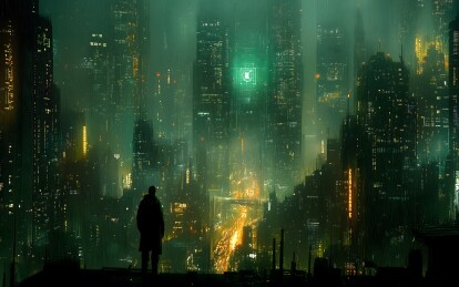雨夜都市的孤独身影