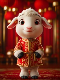 穿着中式服装的卡通羊