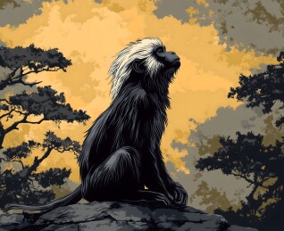 沉思的黑白疣猴