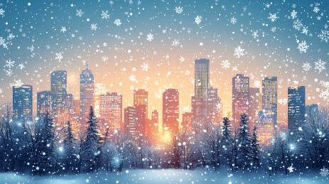 冬季城市背景雪地插画