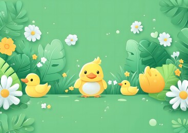 可爱的小鸭和春日花园