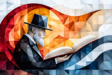 老者阅读圣经几何抽象画