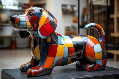 彩色拼贴风格犬类雕塑