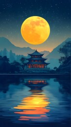 月光下的中国古建筑