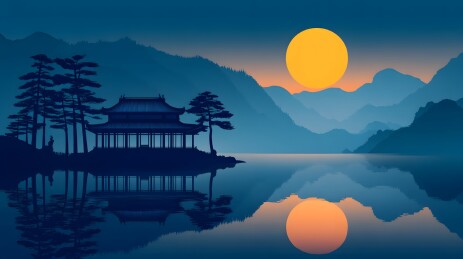 月光下的中国古建筑