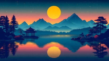 月光下的中国古建筑