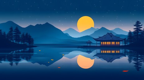 月光下的中国古建筑