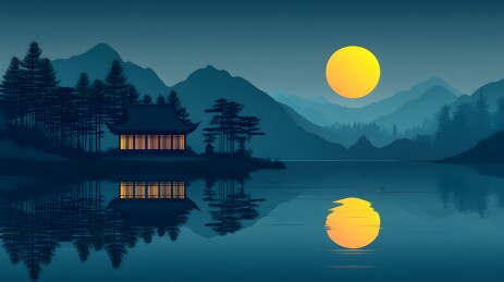 月光下的中国古建筑