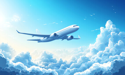 在高空云端飞行的民航客机