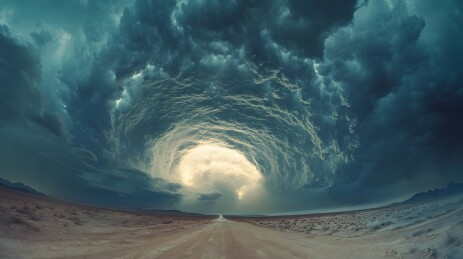 暴风雨下的平原闪电雷鸣