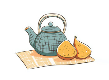 茶具与红薯的静物图