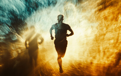 一位在夜晚奔跑的人