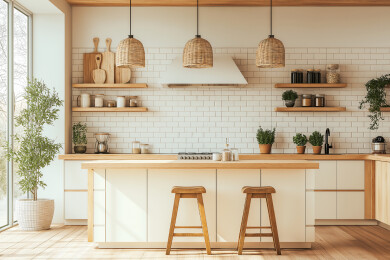 现代简约奶油木质开放式厨房