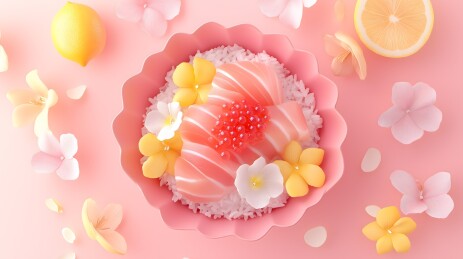 粉色系日式海鲜饭