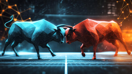 3D风格两只公牛顶撞