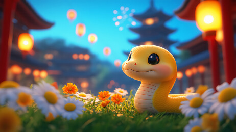 新年蛇年卡通3D金色蛇背景