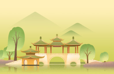 江苏扬州地标建筑插画-瘦西湖五亭桥