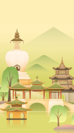 江苏扬州地标建筑插画-瘦西湖五亭桥四望亭