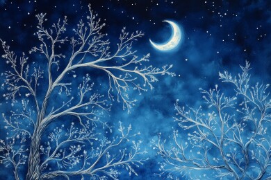 寒冬腊月冰雪覆盖夜景自然风光乡村山区