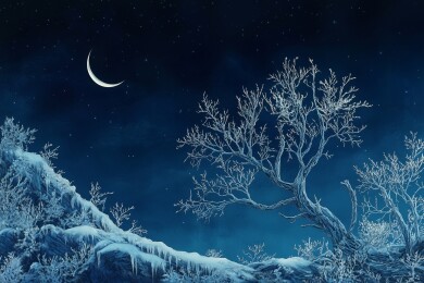 寒冬腊月冰雪覆盖夜景自然风光乡村山区