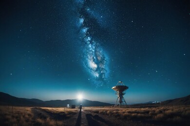 银河下的射电望远镜主题