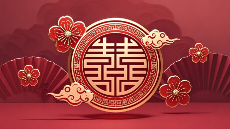 剪纸双喜插画