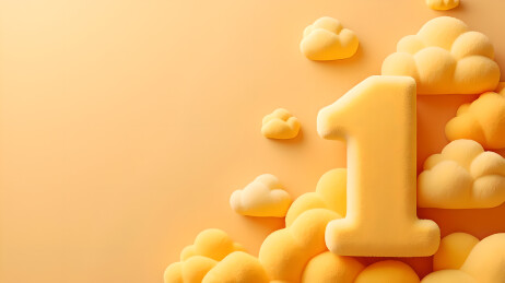 毛绒数字1祥云黄色背景