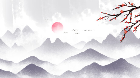 中国风抽象艺术中国传统梅花山水诗意水墨画