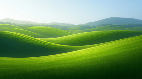 绿色丘陵的宁静早晨